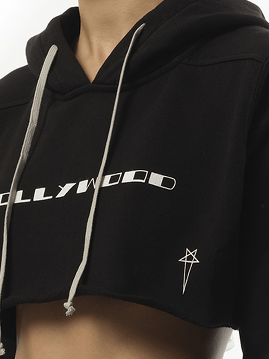 Rick Owens Drkshdw Hollywood Cropped Hoodie in Black/Milk