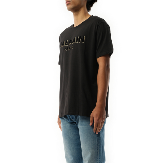 Balmain Flock & Foil T-Shirt in Black/Gold