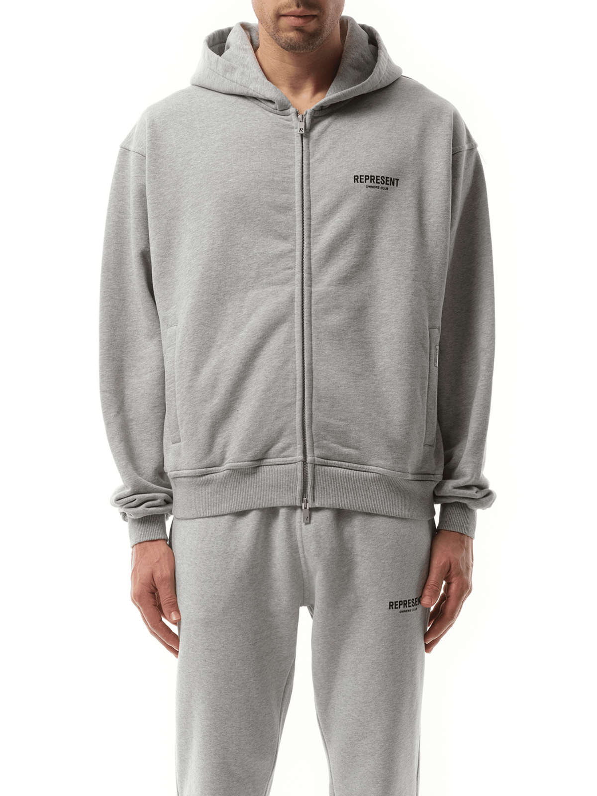 Represent Represent Owners Club Zip Hoodie in Ash Grey/Black