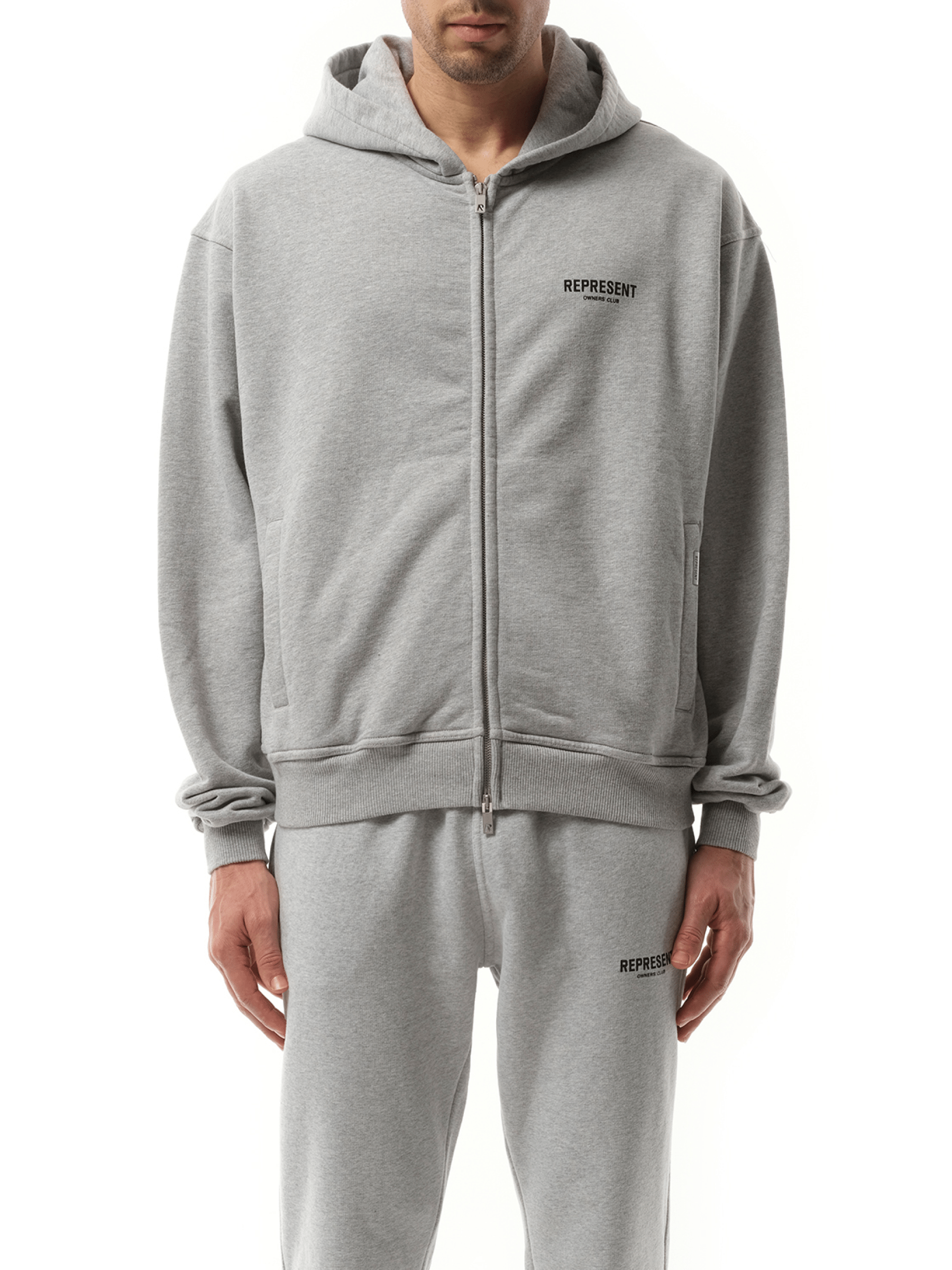Represent Represent Owners Club Zip Hoodie in Ash Grey/Black