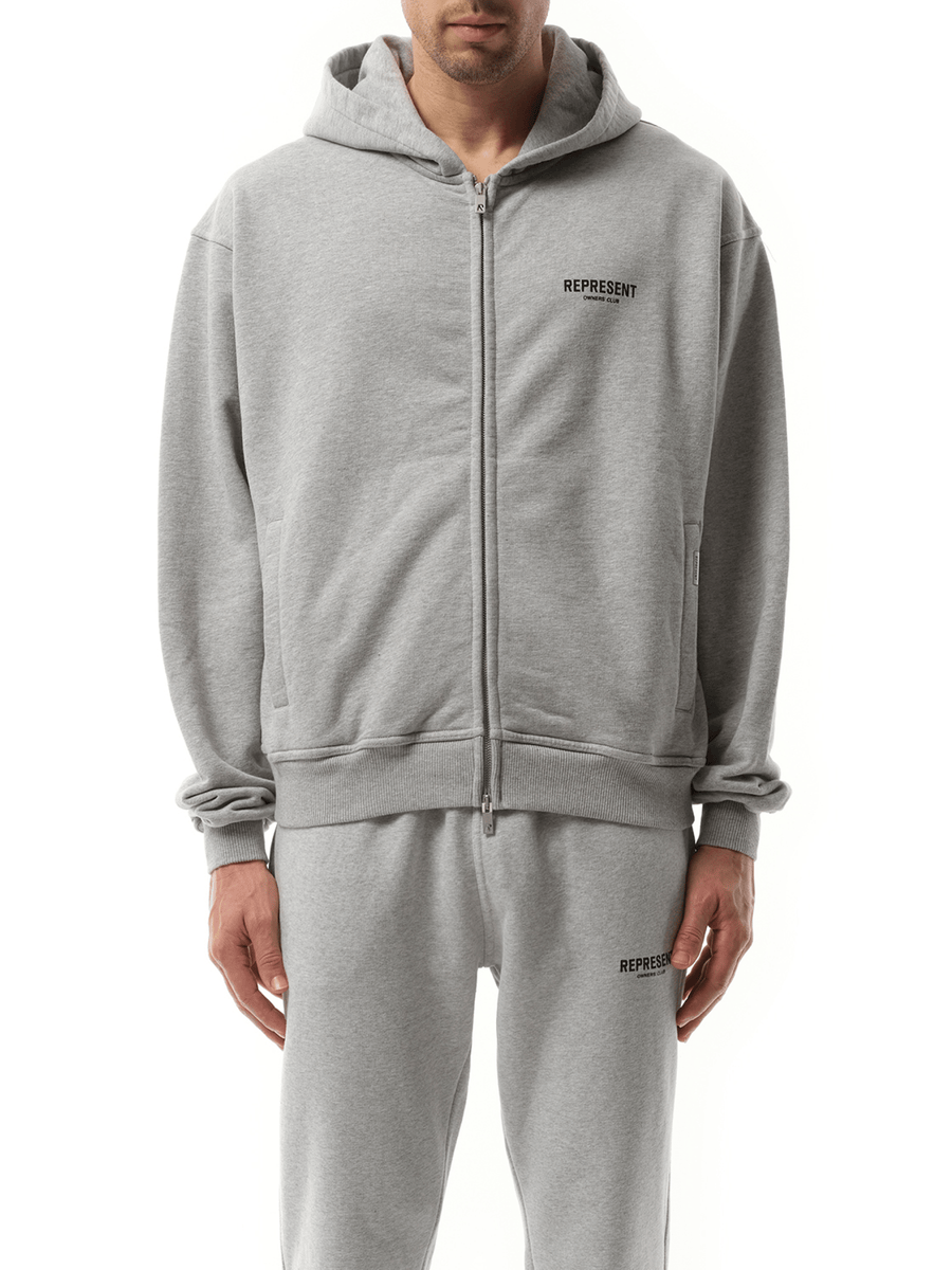 Represent Represent Owners Club Zip Hoodie in Ash Grey/Black