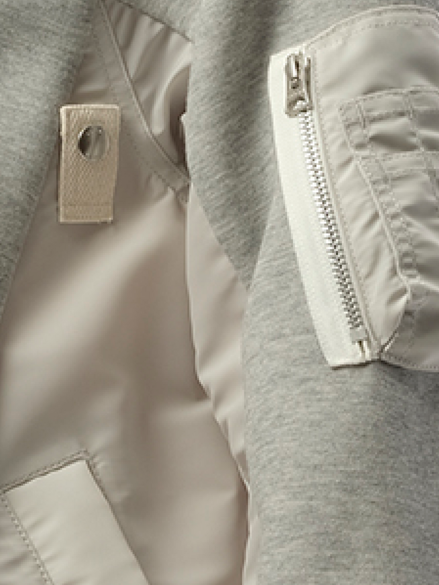 Sacai Sponge Sweat Nylon Twill Zip Hoodie in Light Gray