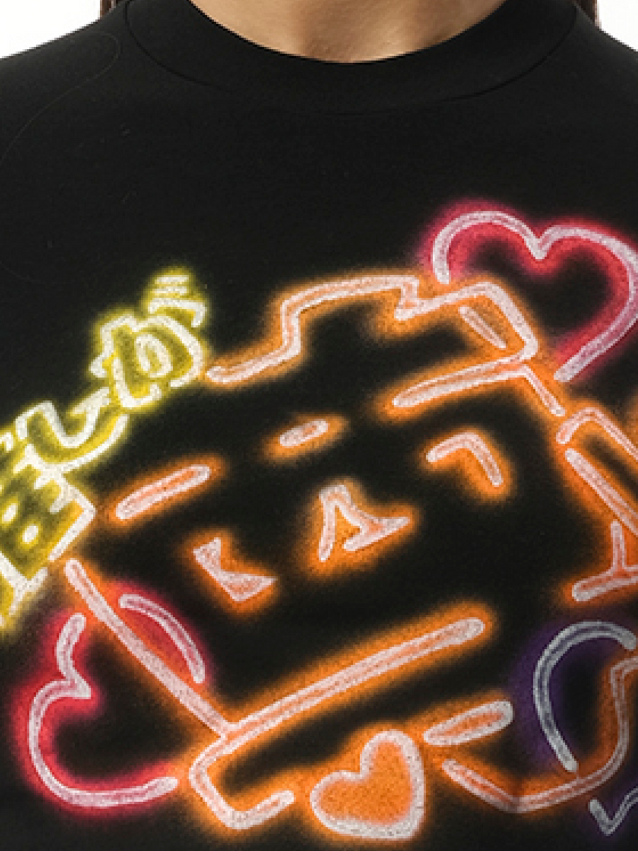 Doublet Japanese Fan-Service Neon Paint T-Shirt in Black