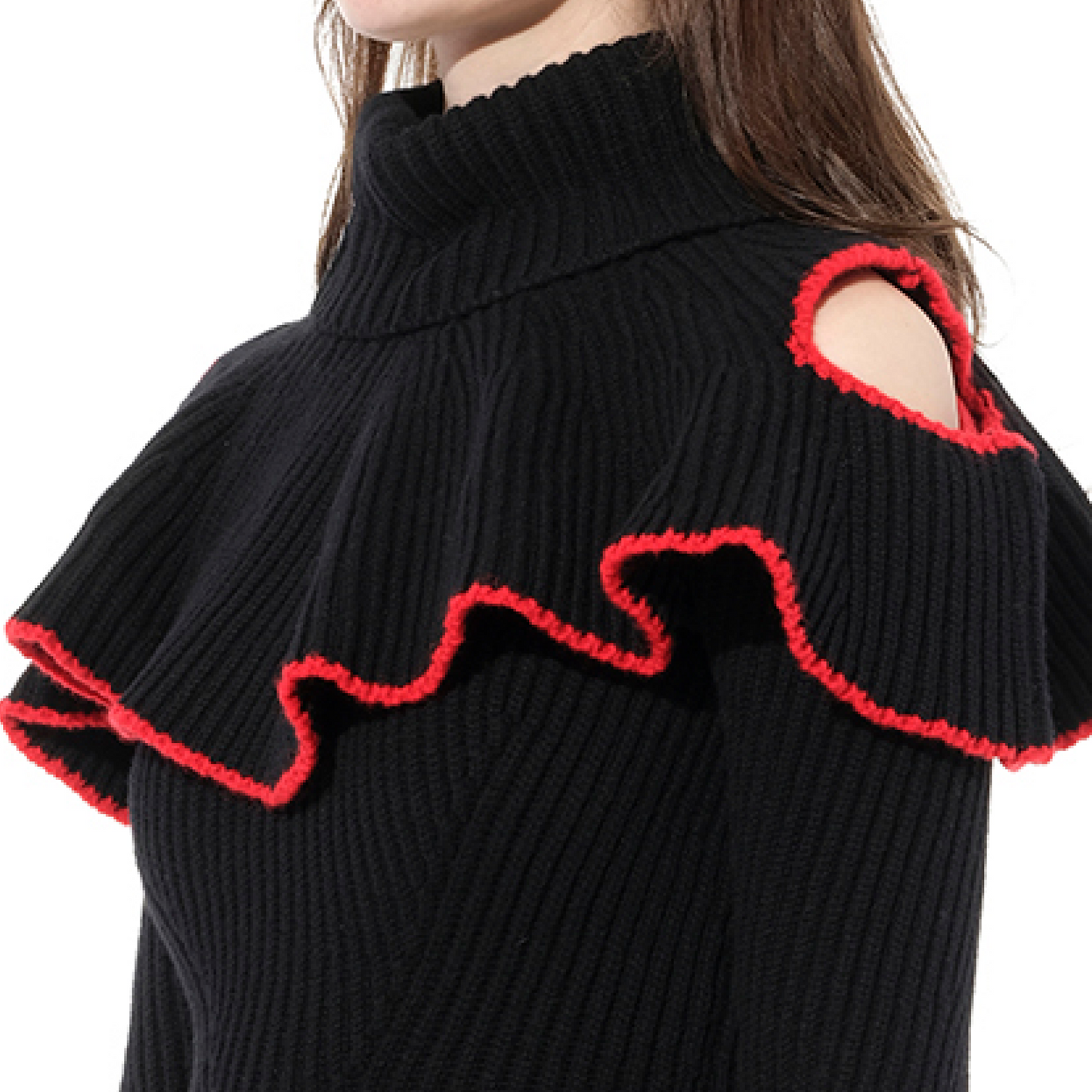 Turtle Neck Knitwear in Black/Red