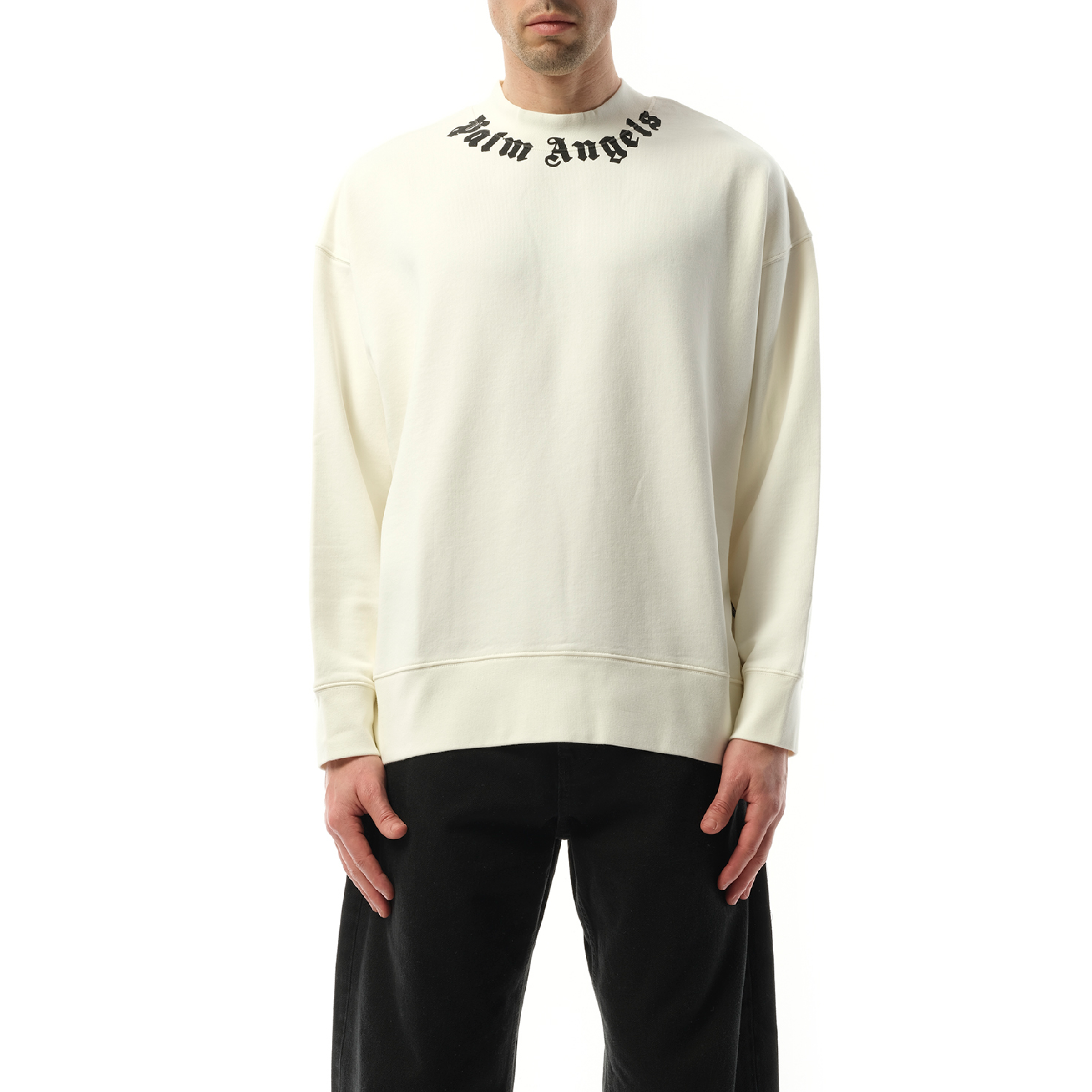 Neck Logo Crew Sweatshirt in Off White/Black