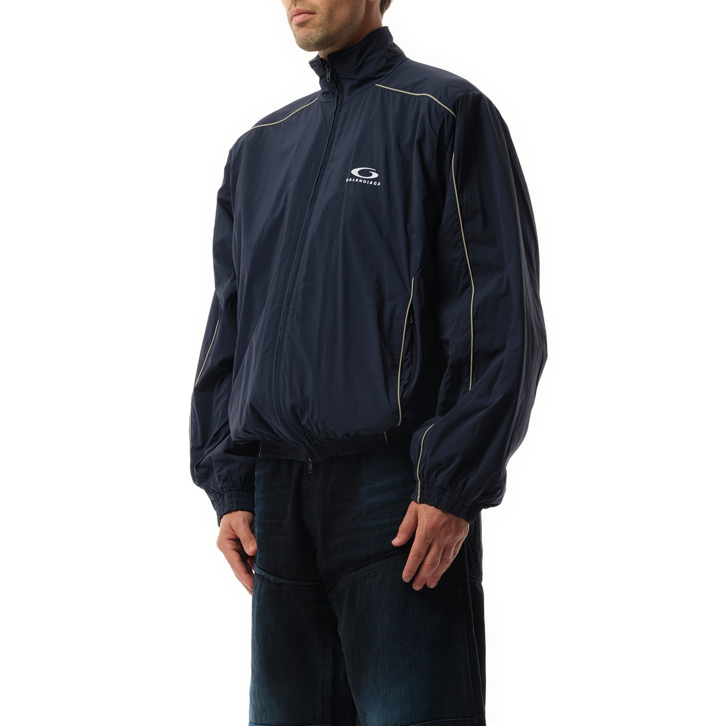 Washed Nylon Tracksuit Jacket in Navy