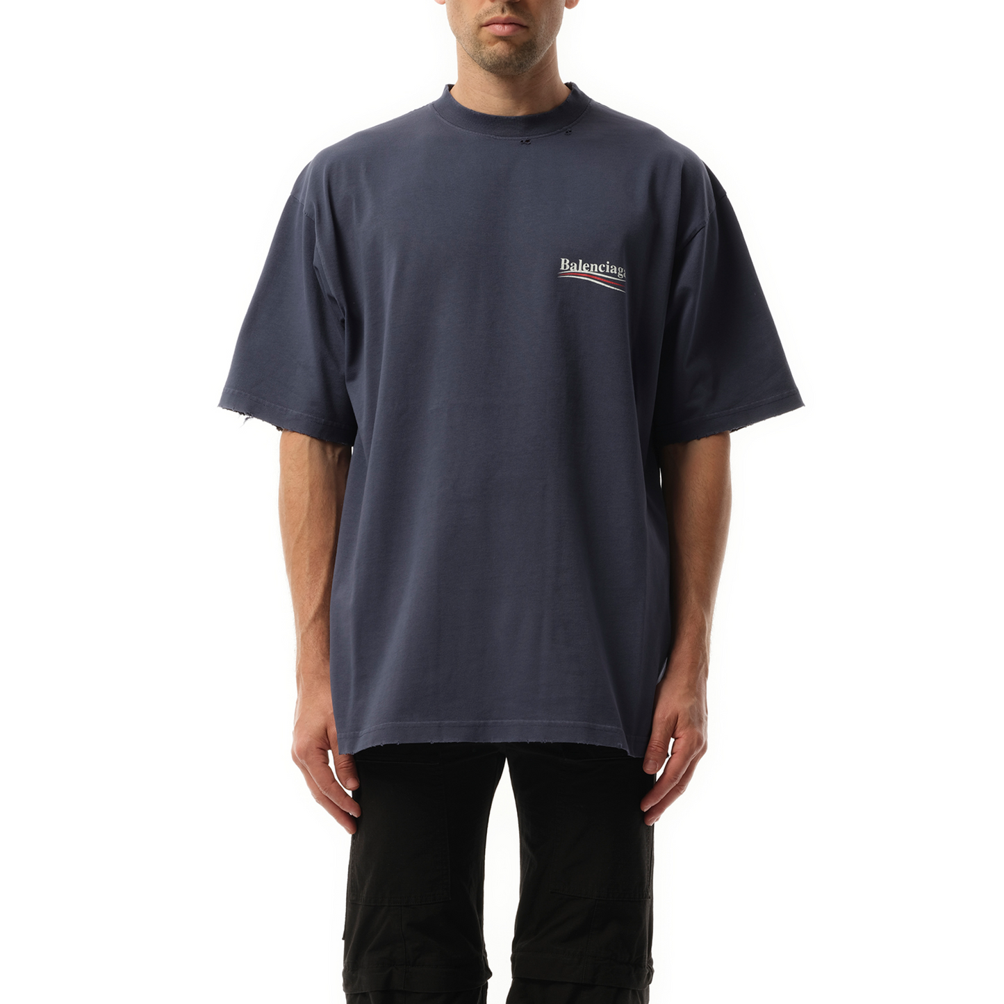 Crack Print Political Campaign T-Shirt in Washed Blue