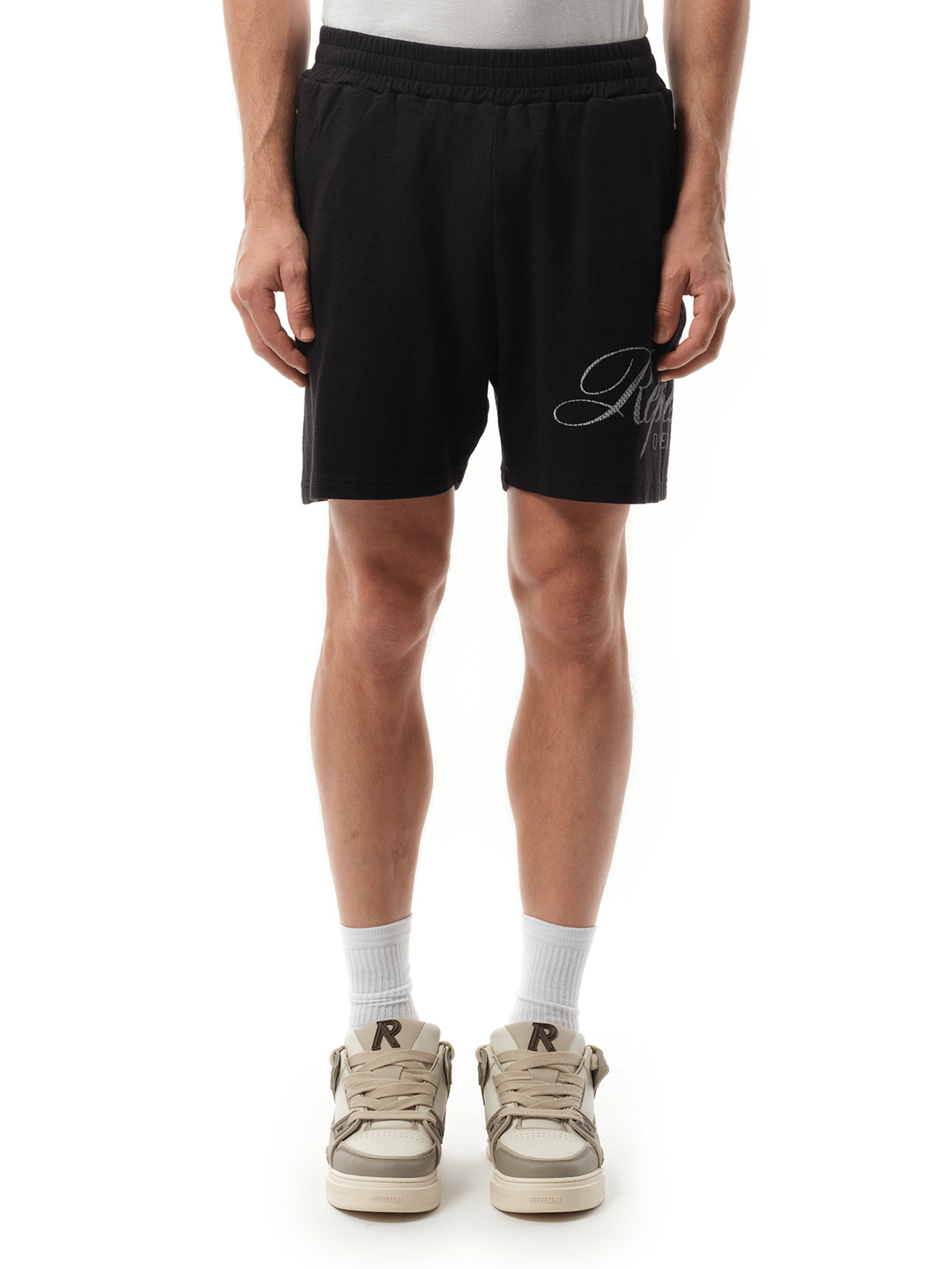 Represent Represent Owners Club Script Mesh Shorts in Black
