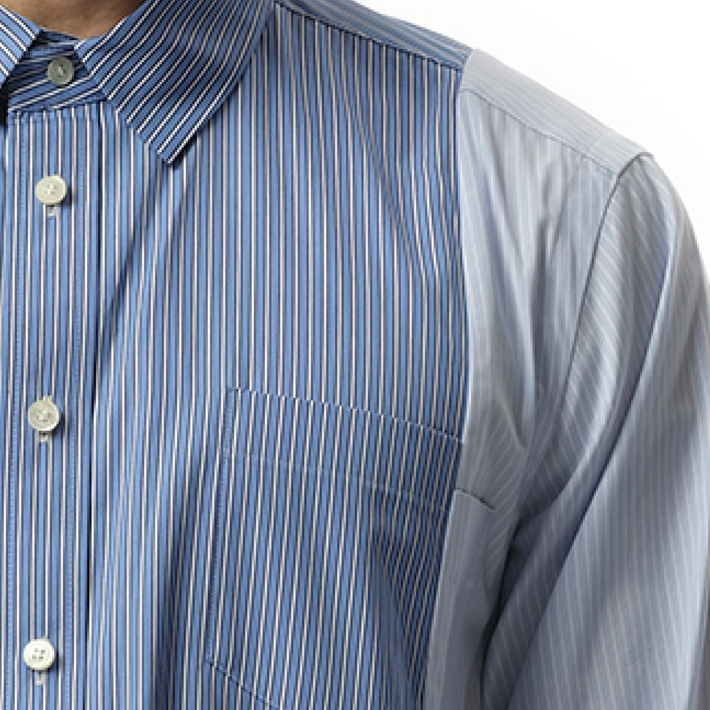 Cotton Poplin Stripe Mix Shirt in Blue