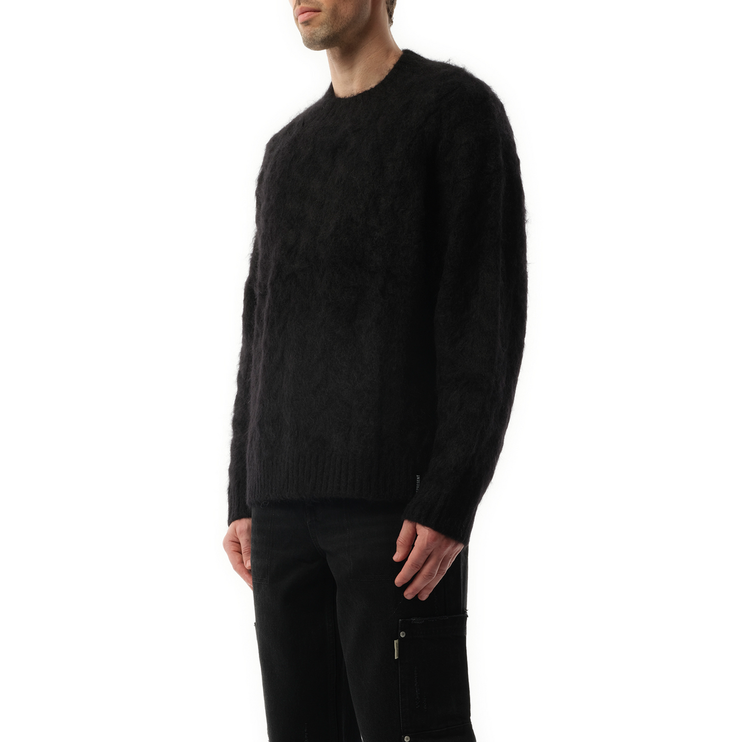 Alpaca Cable Knit Sweater in Jet Black