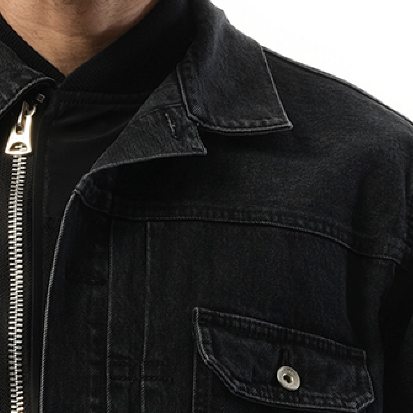 Denim Nylon Double Jacket in Black