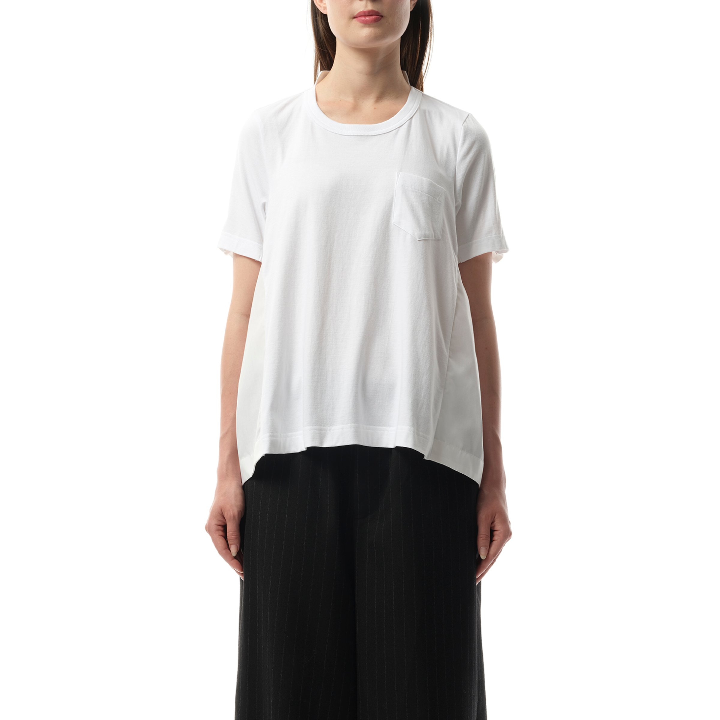 Cotton Poplin x Cotton Jersey T-Shirt in White/Off White