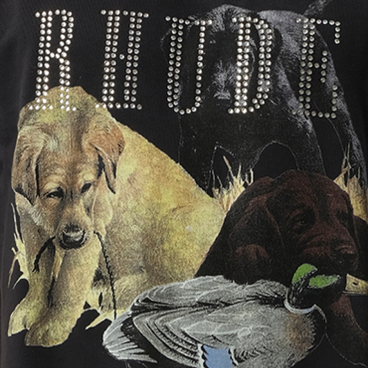 Rhinestone Hunting Dog T-Shirt in Vintage Black