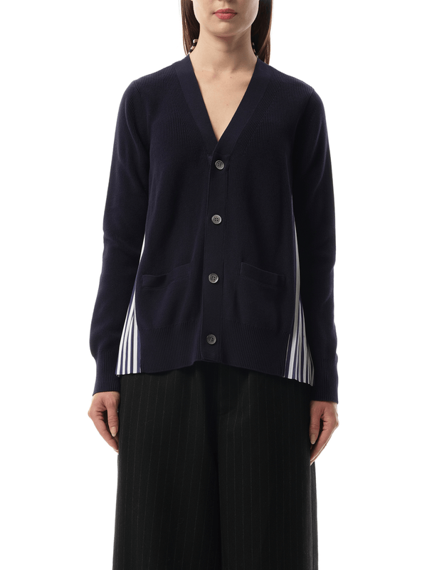 Sacai Cotton Knit x Cotton Poplin Cardigan in Navy