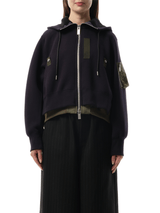 Sacai Sponge Sweat x Nylon Twill Zip Hoodie in Navy/Khaki