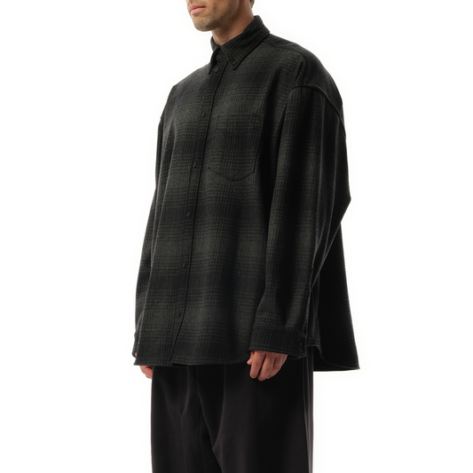 Oversized Wool Check Shirt in Grey/Black