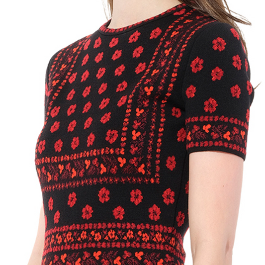 Flower Knit Dress in Black/Red