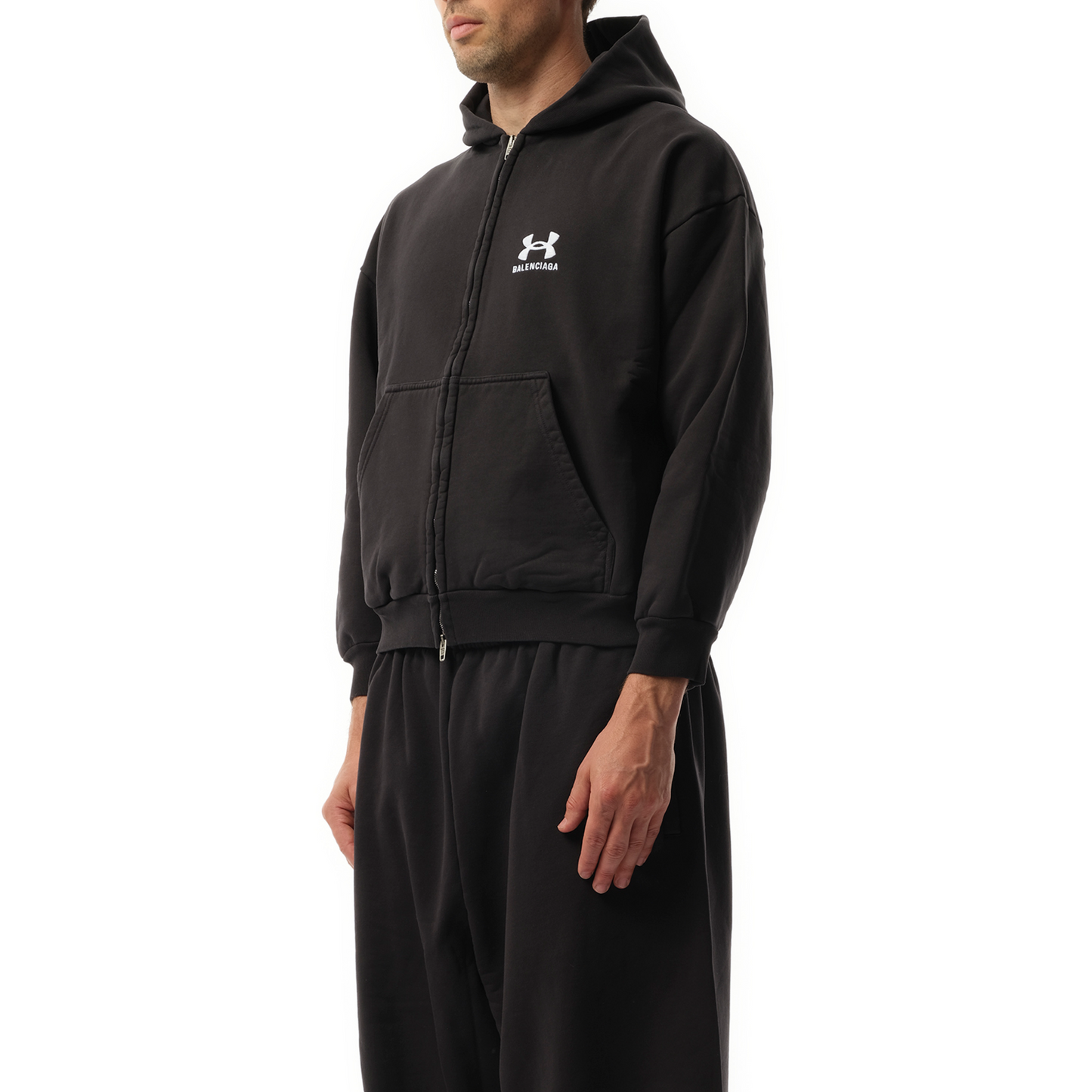 Under Armour Zip-Up Hoodie in Washed Black/White