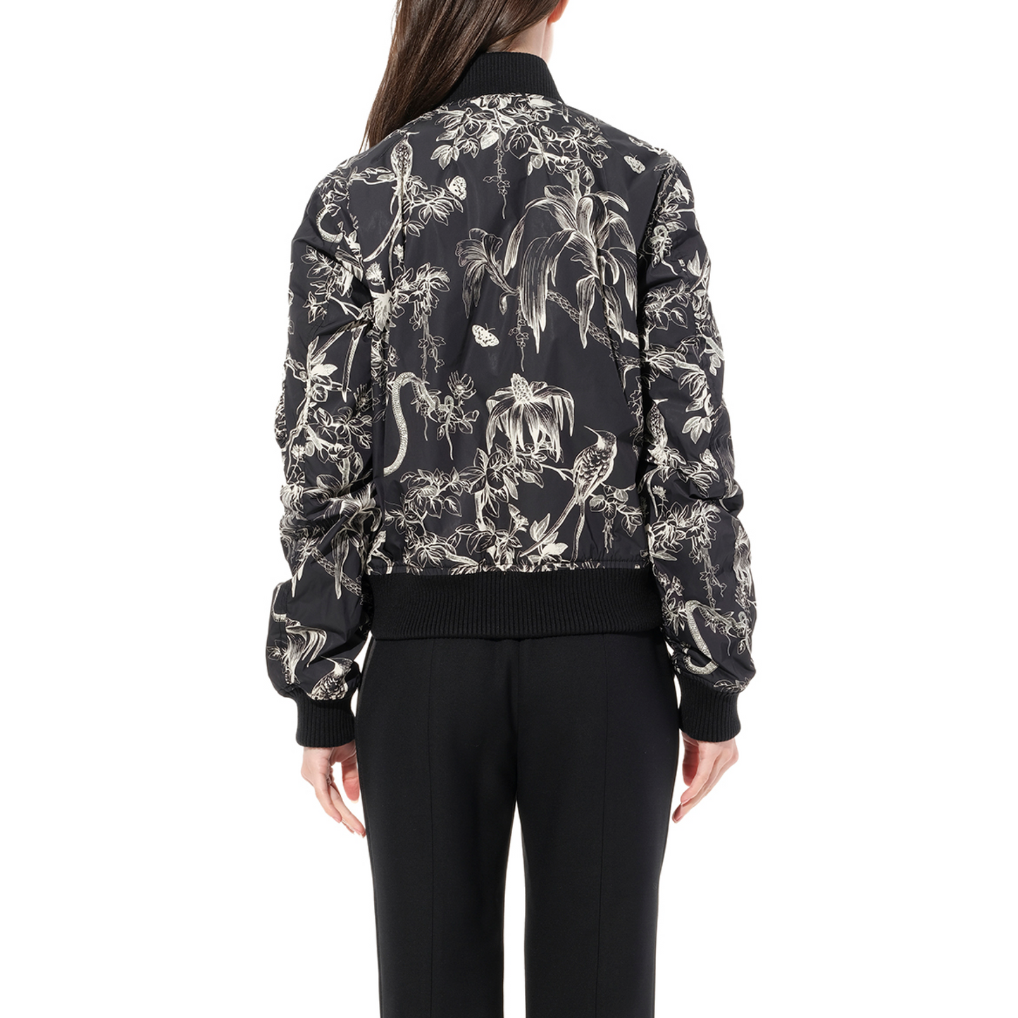 Ruched Sleeve Bomber Jacket in Black