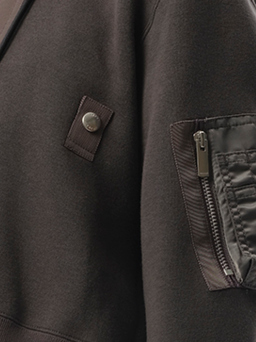 Sacai Sponge Sweat x Nylon Twill Zip Hoodie in Charcoal Gray