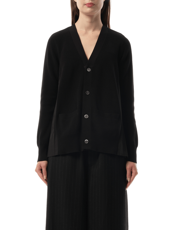 Sacai Cotton Knit x Cotton Poplin Cardigan in Black