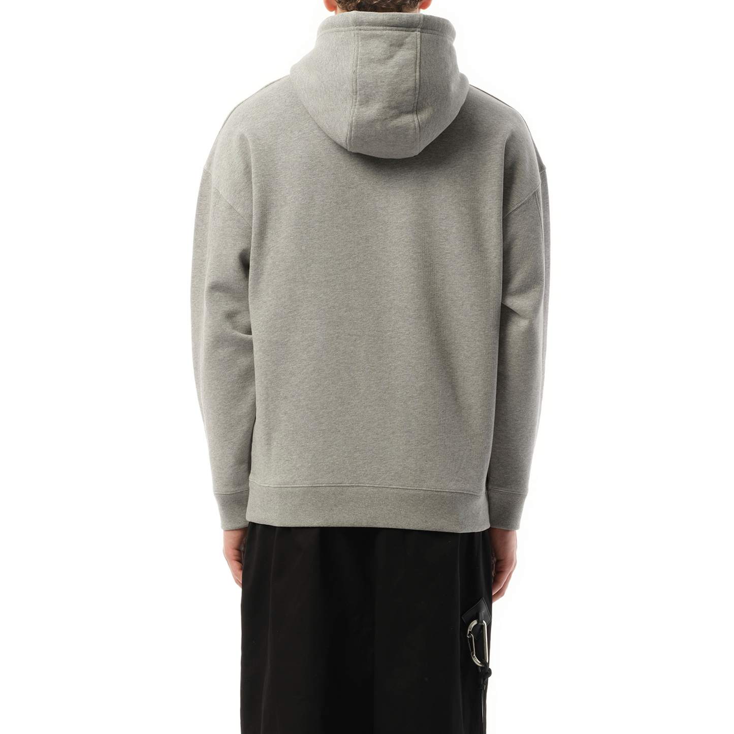 Leather Tassle Hoodie in Grey Melange