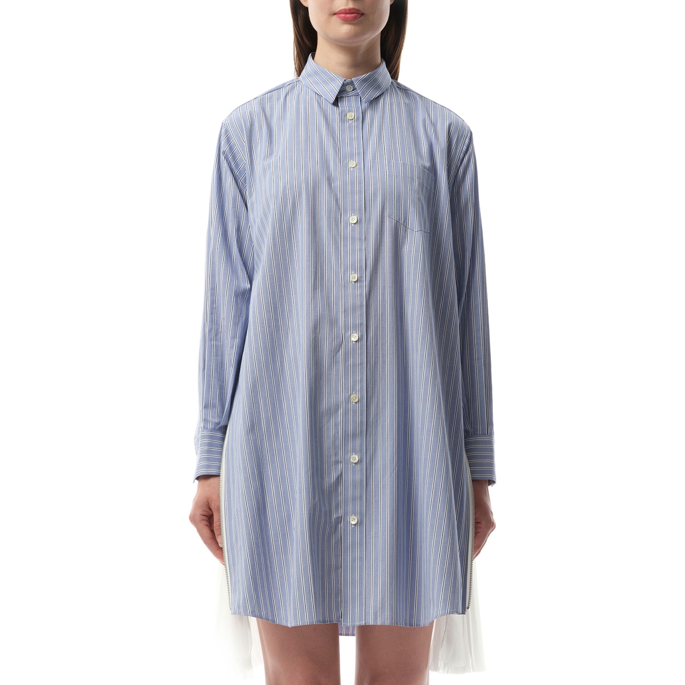 Cotton Poplin Stripe Dress in Light Blue