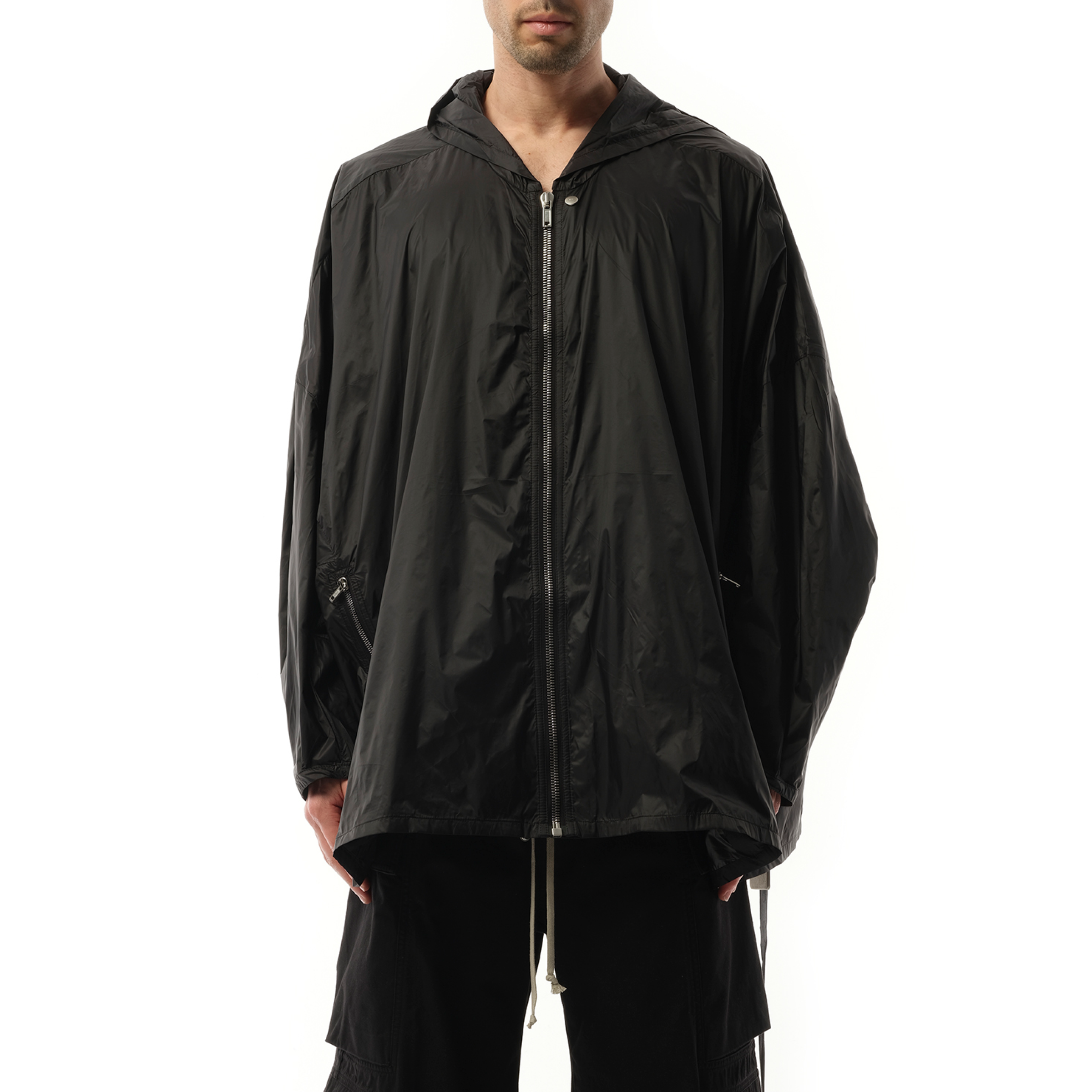 Hooded Nylon Peter Jacket in Black