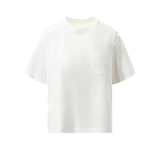 Nylon Twill Mix Cotton Jersey T-Shirt in White