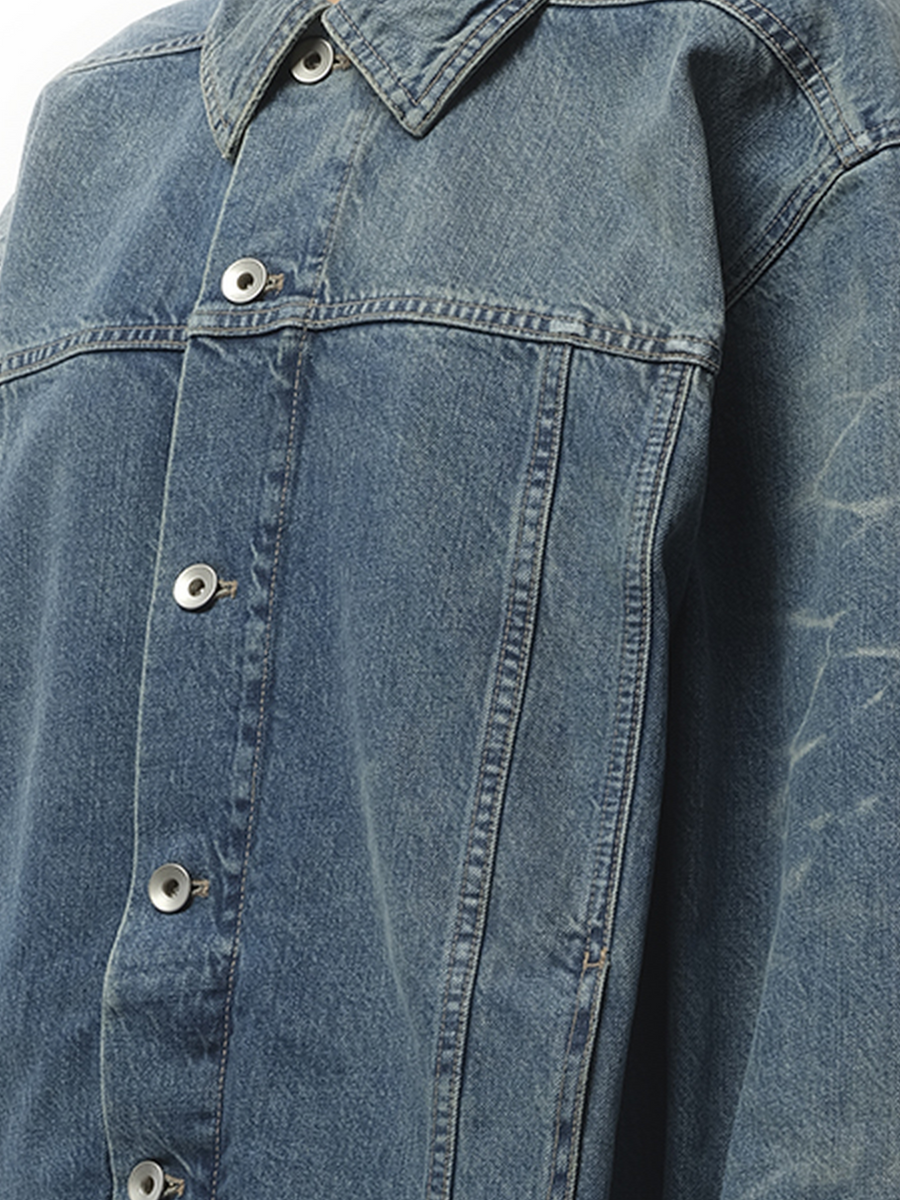 Rick Owens Drkshdw Jumbo Denim Worker Jacket in Washed Indigo
