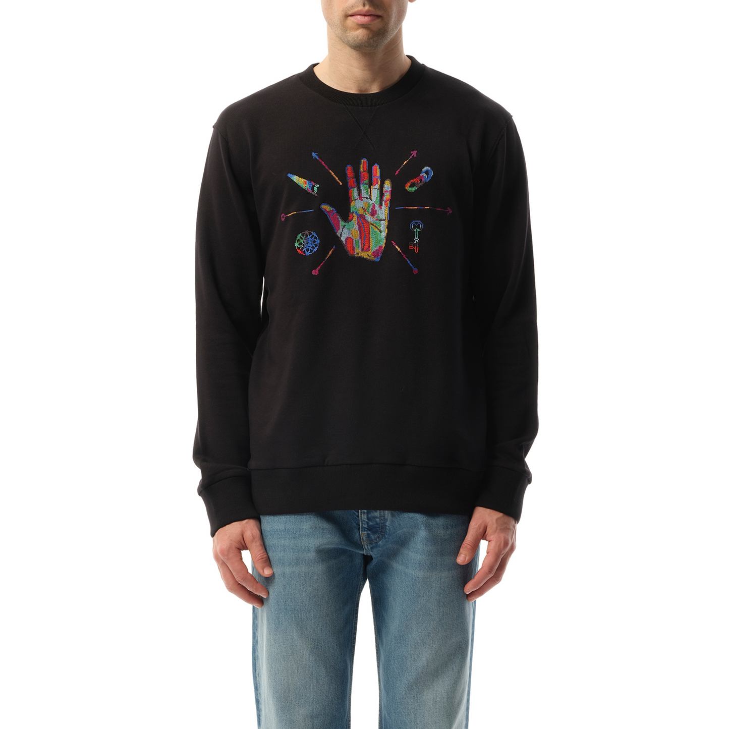 Hand Emb Sweatshirt in Black