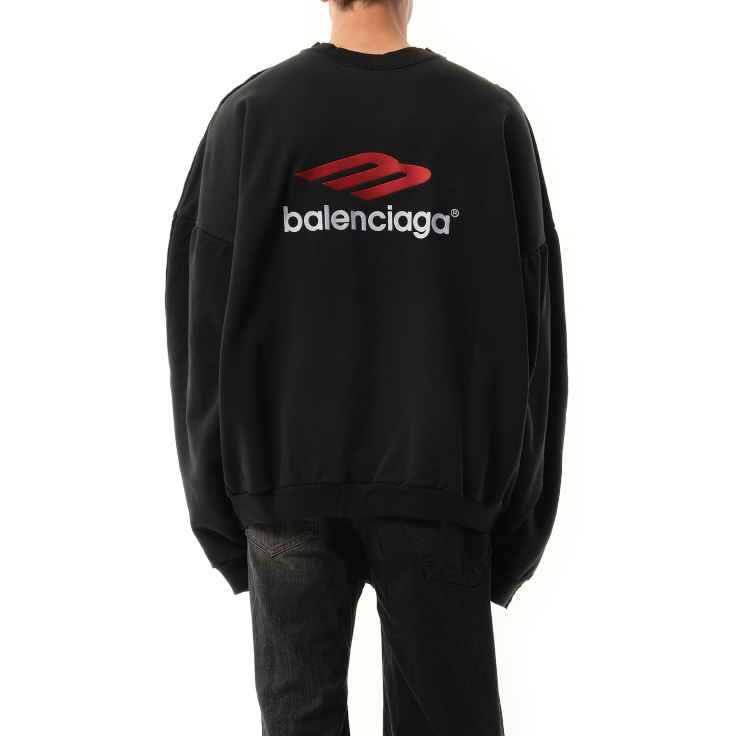 Tape Type Double Front Sweatshirt in Washed Black