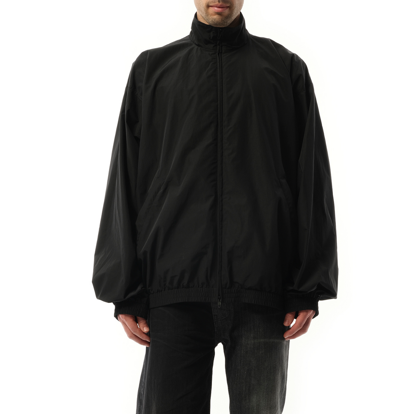 Techno Poplin Tracksuit Jacket in Black