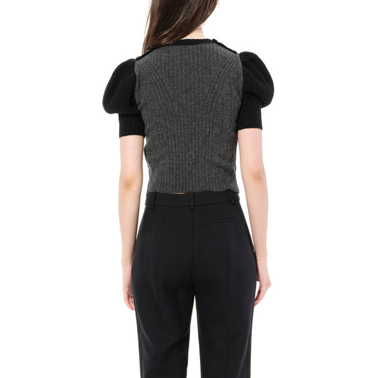 Clr Rib With Jewel Top in Black