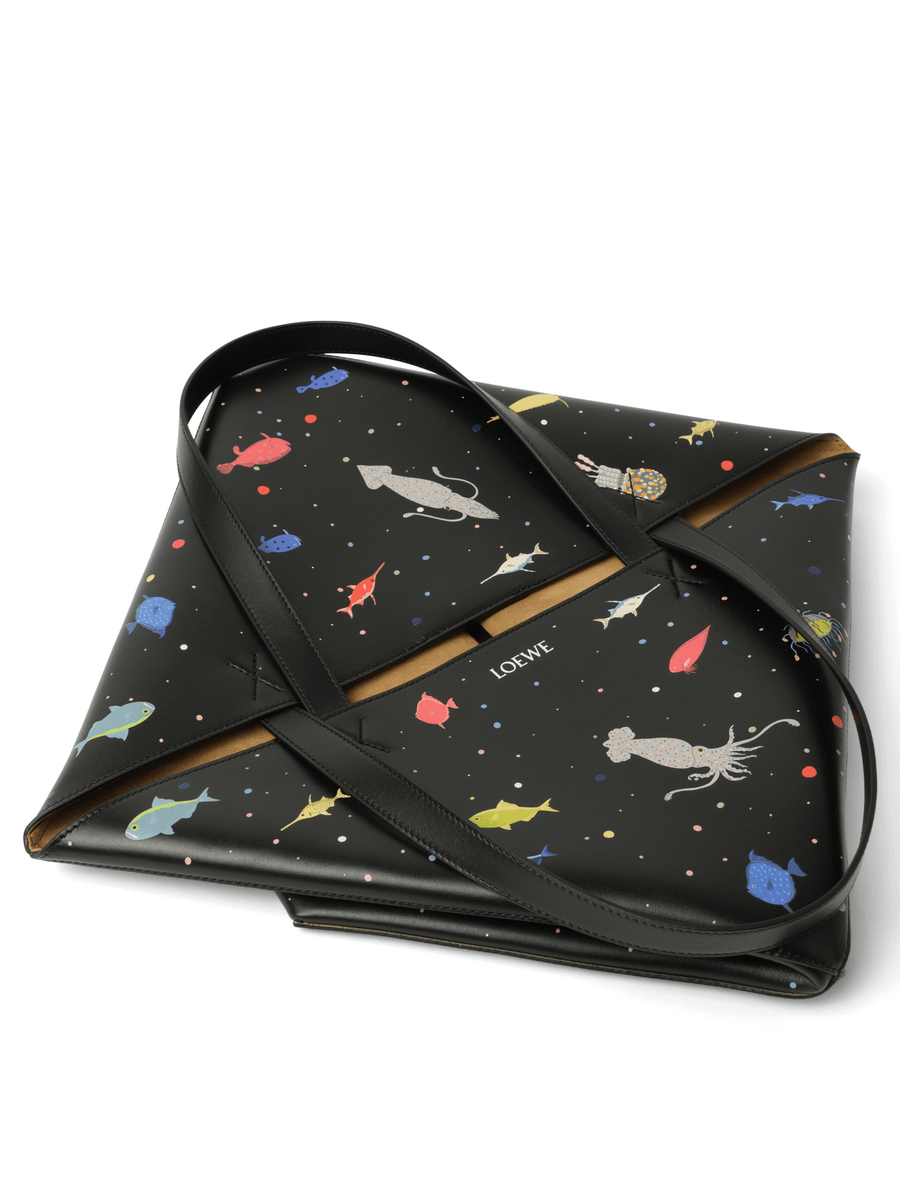 Loewe Suna Fujita Deep Sea Puzzle Fold Tote XL in Black