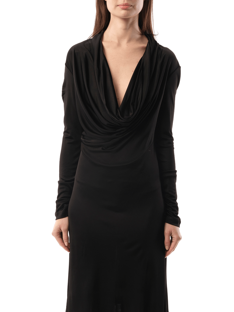 Cowl Liquid Dress in Black