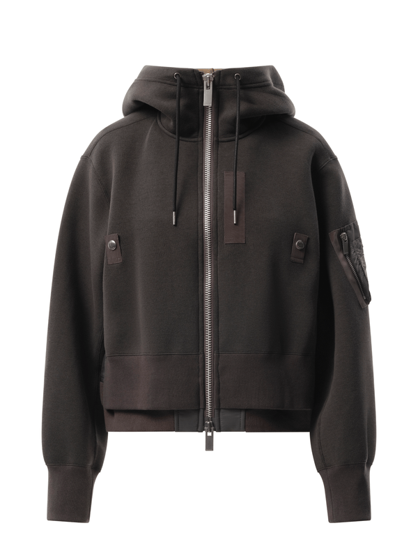 Sacai Sponge Sweat x Nylon Twill Zip Hoodie in Charcoal Gray