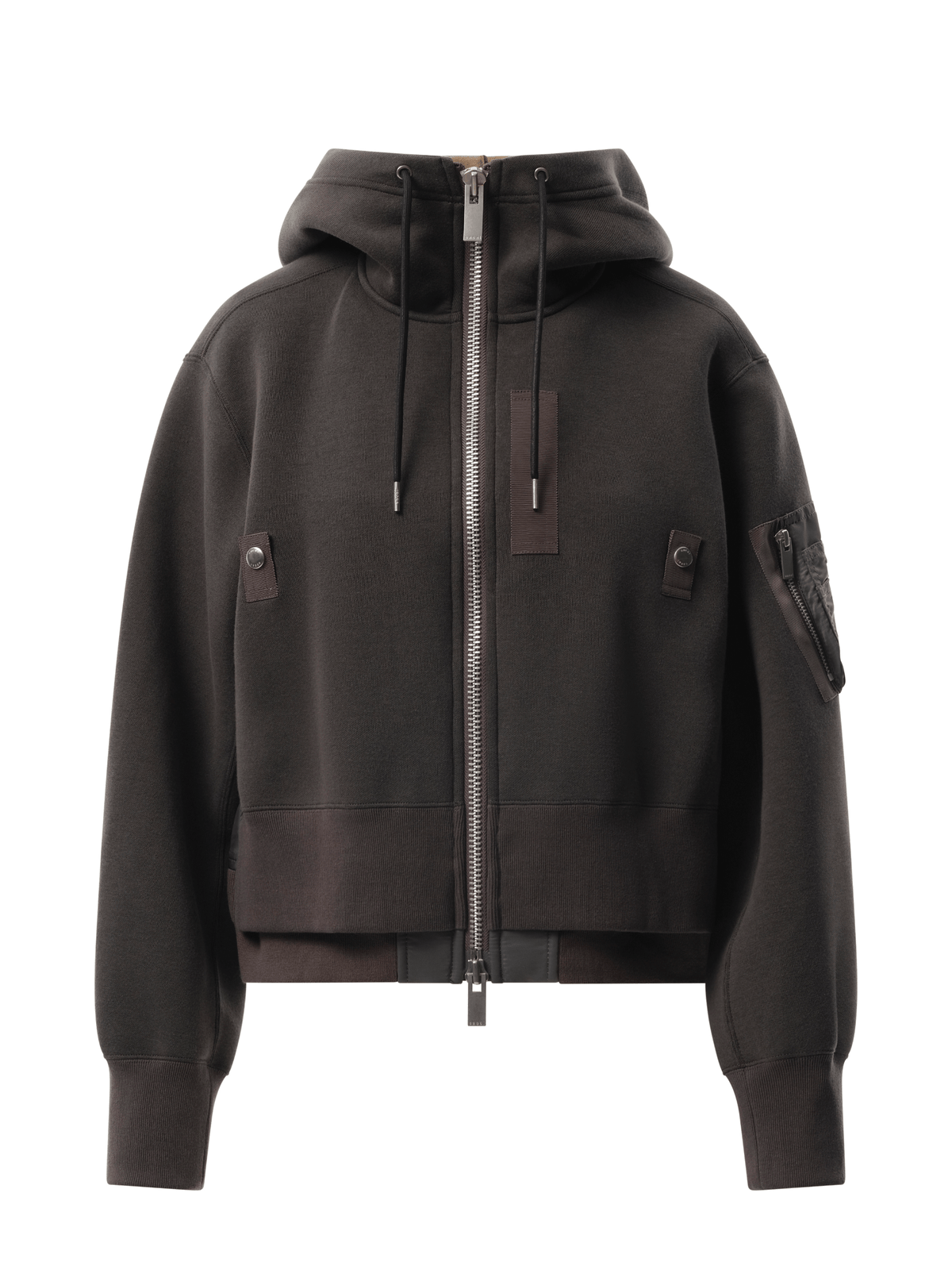 Sacai Sponge Sweat x Nylon Twill Zip Hoodie in Charcoal Gray
