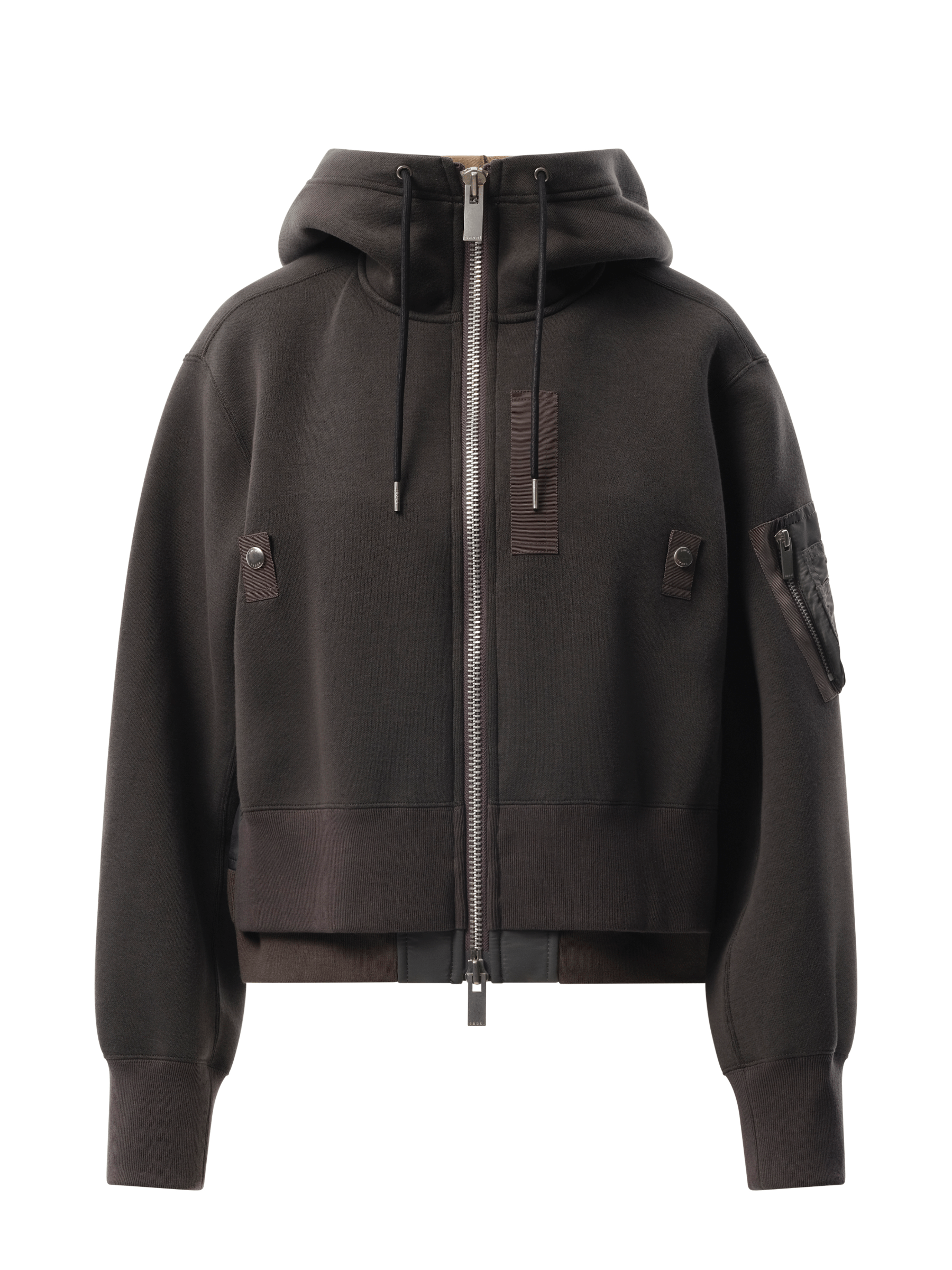 Sacai Sponge Sweat x Nylon Twill Zip Hoodie in Charcoal Gray