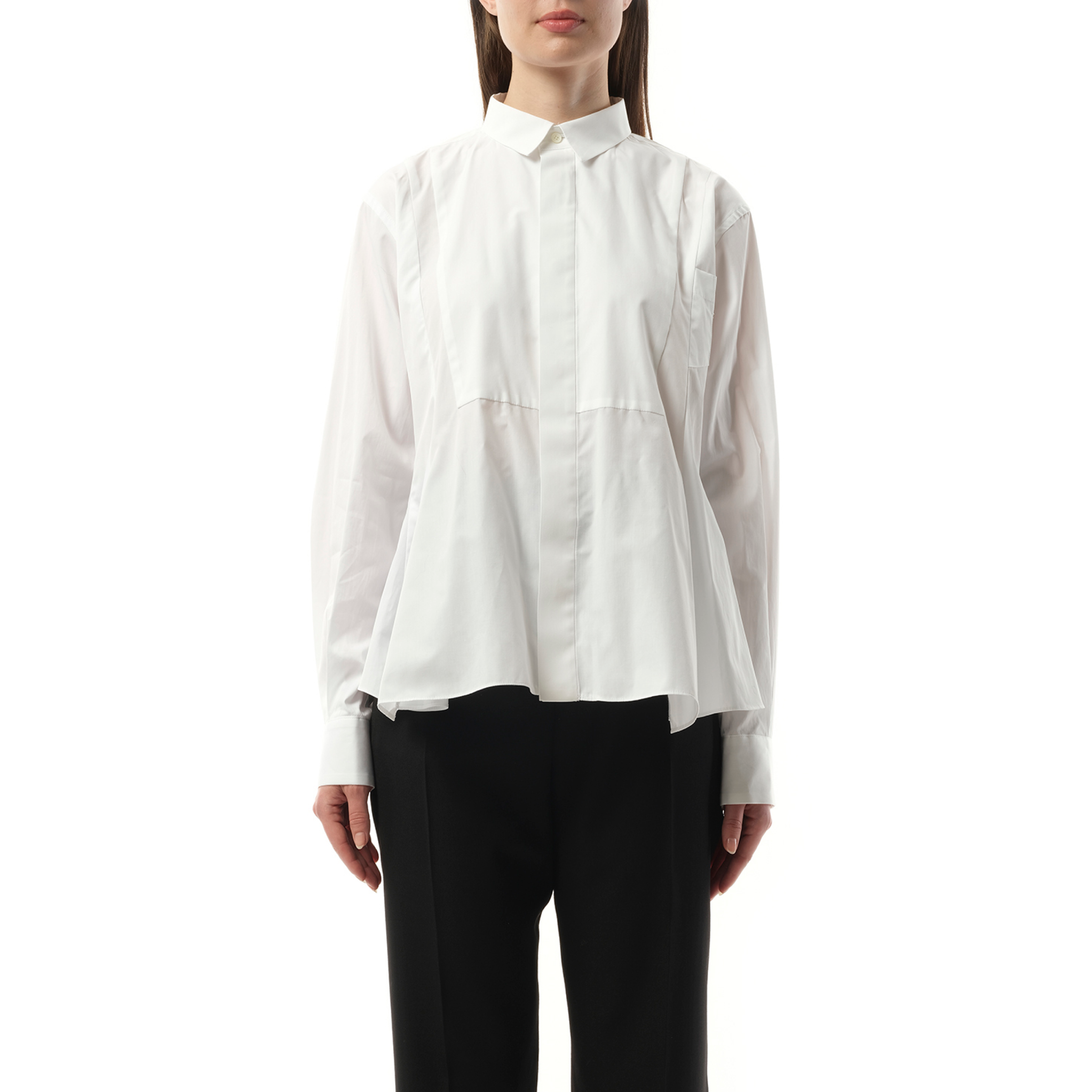 Cotton Poplin Layered Shirt in Off White