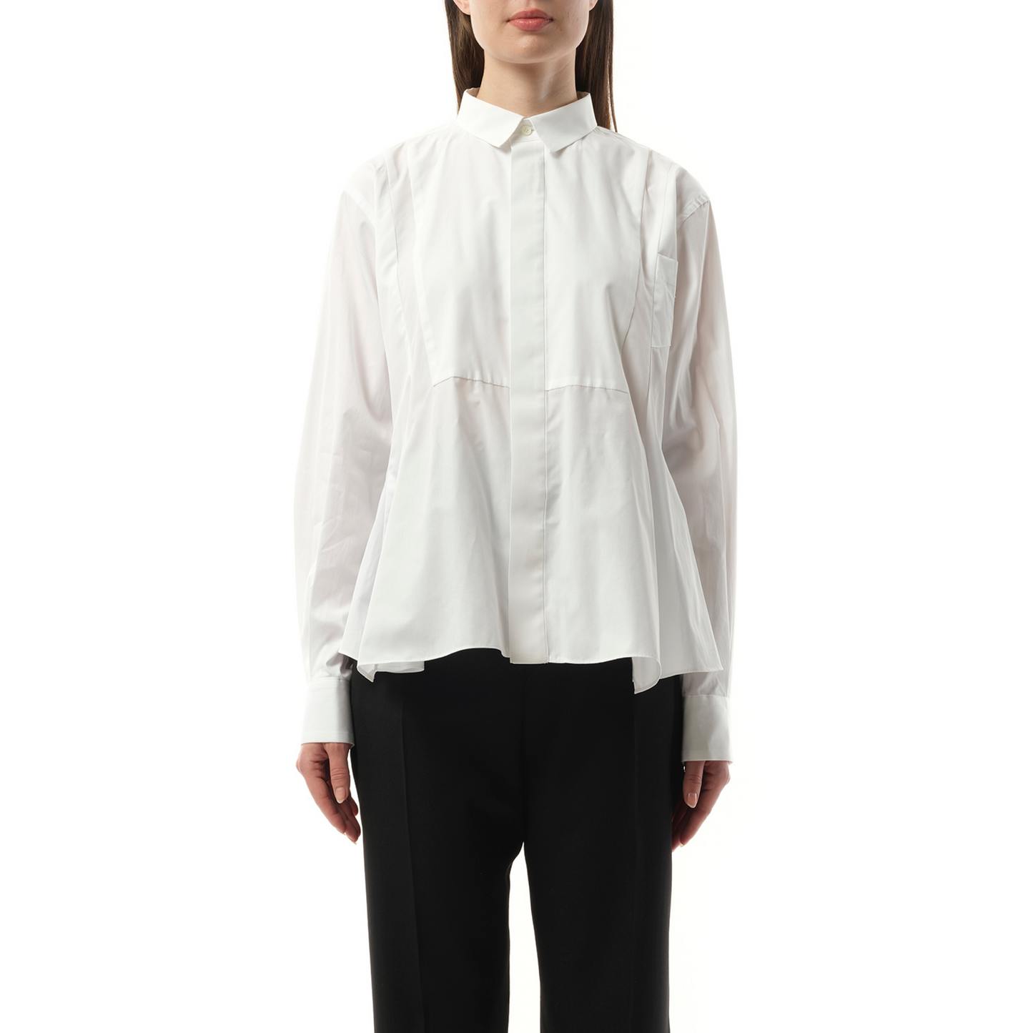 Cotton Poplin Layered Shirt in Off White