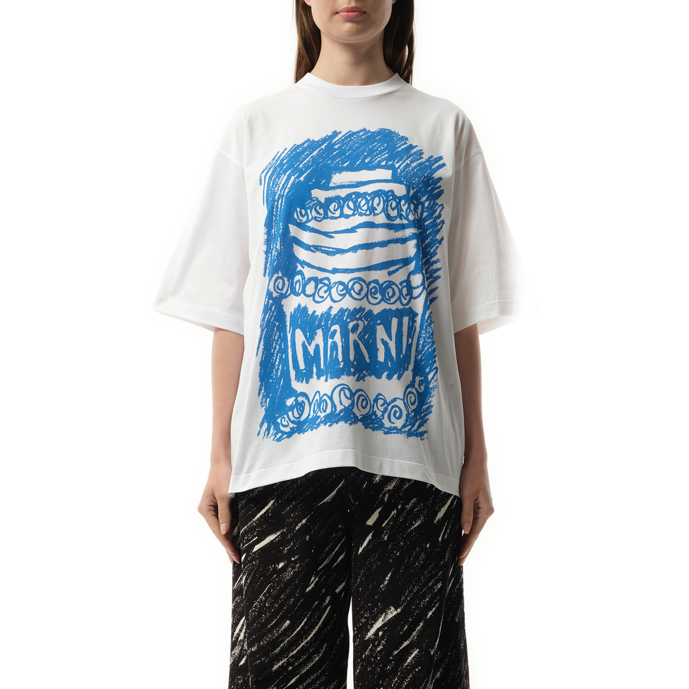 Blue Cake Print T-Shirt in Lily White