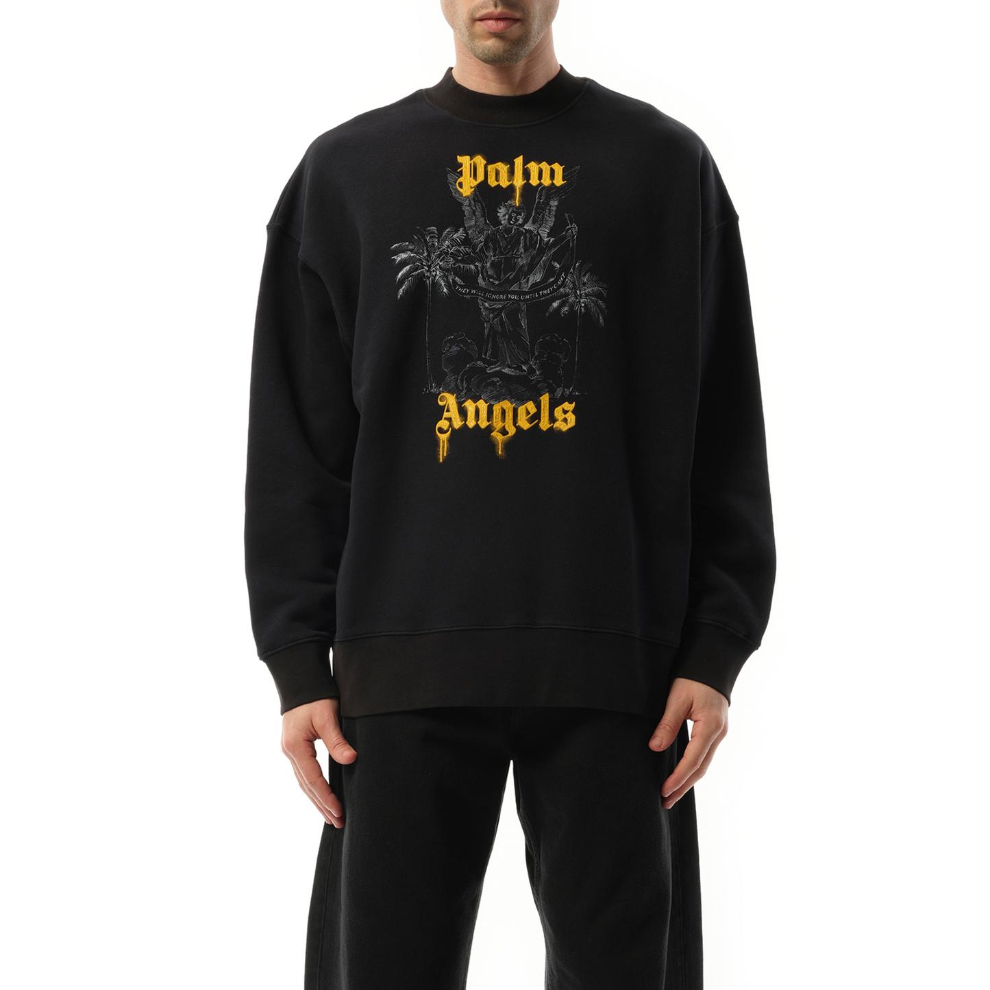 Palms Pencil Crewneck Sweatshirt in Black/Light Orange