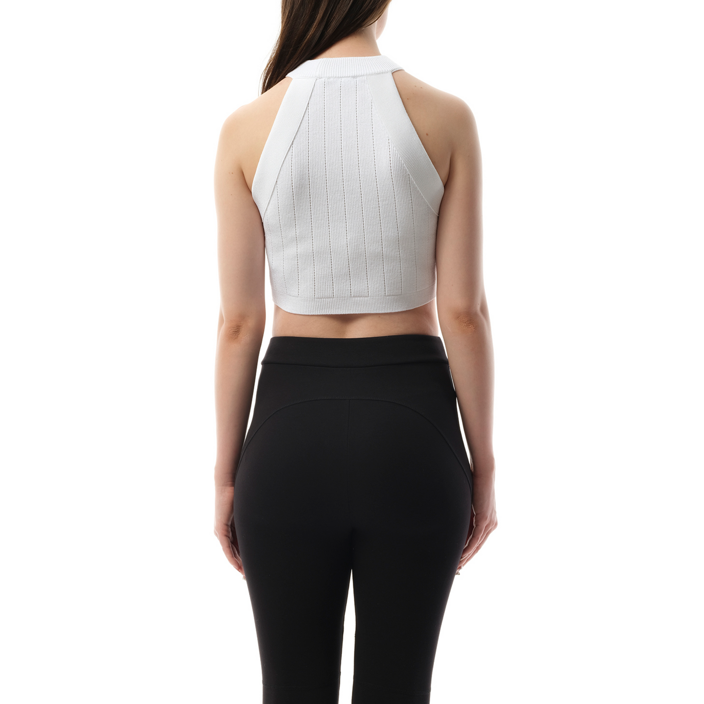 6 Button Halterneck Knit Cropped Top in White