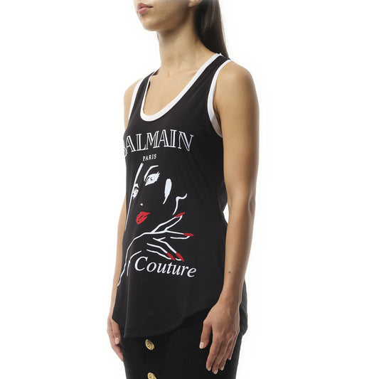 Balmain Beauty Print Jersey & Muslin Top in Black