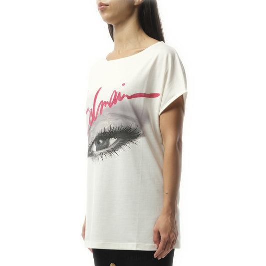 Boatneck Balmain Eye Print Top in White