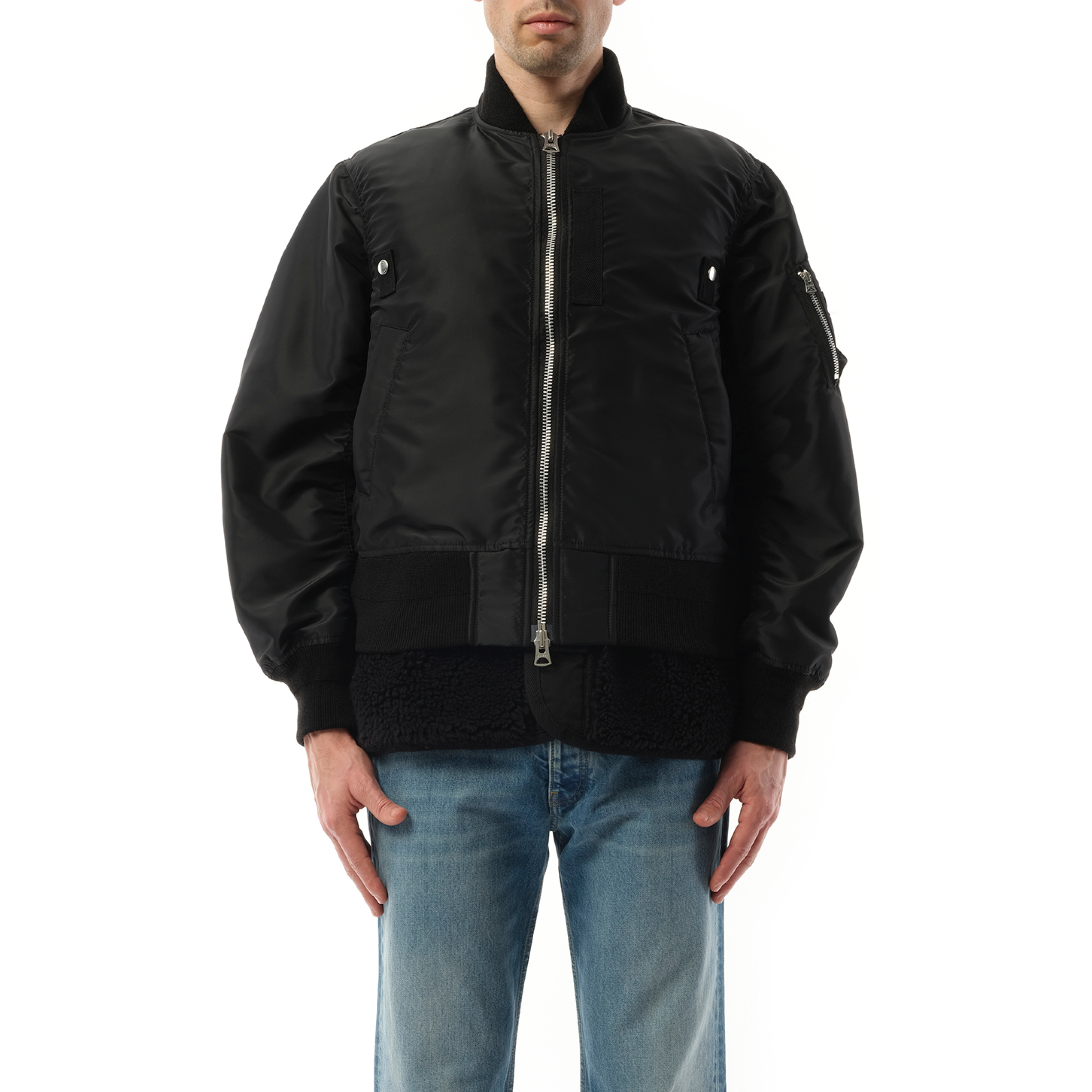 Nylon Twill Shearling Blouson in Black