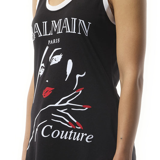Balmain Beauty Print Jersey & Muslin Top in Black