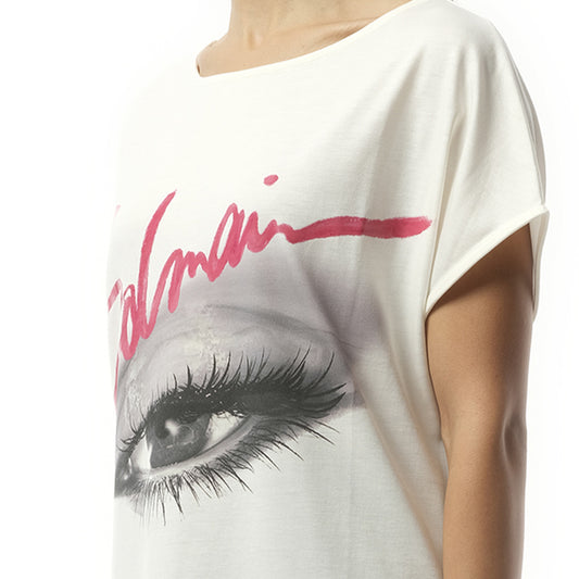 Boatneck Balmain Eye Print Top in White