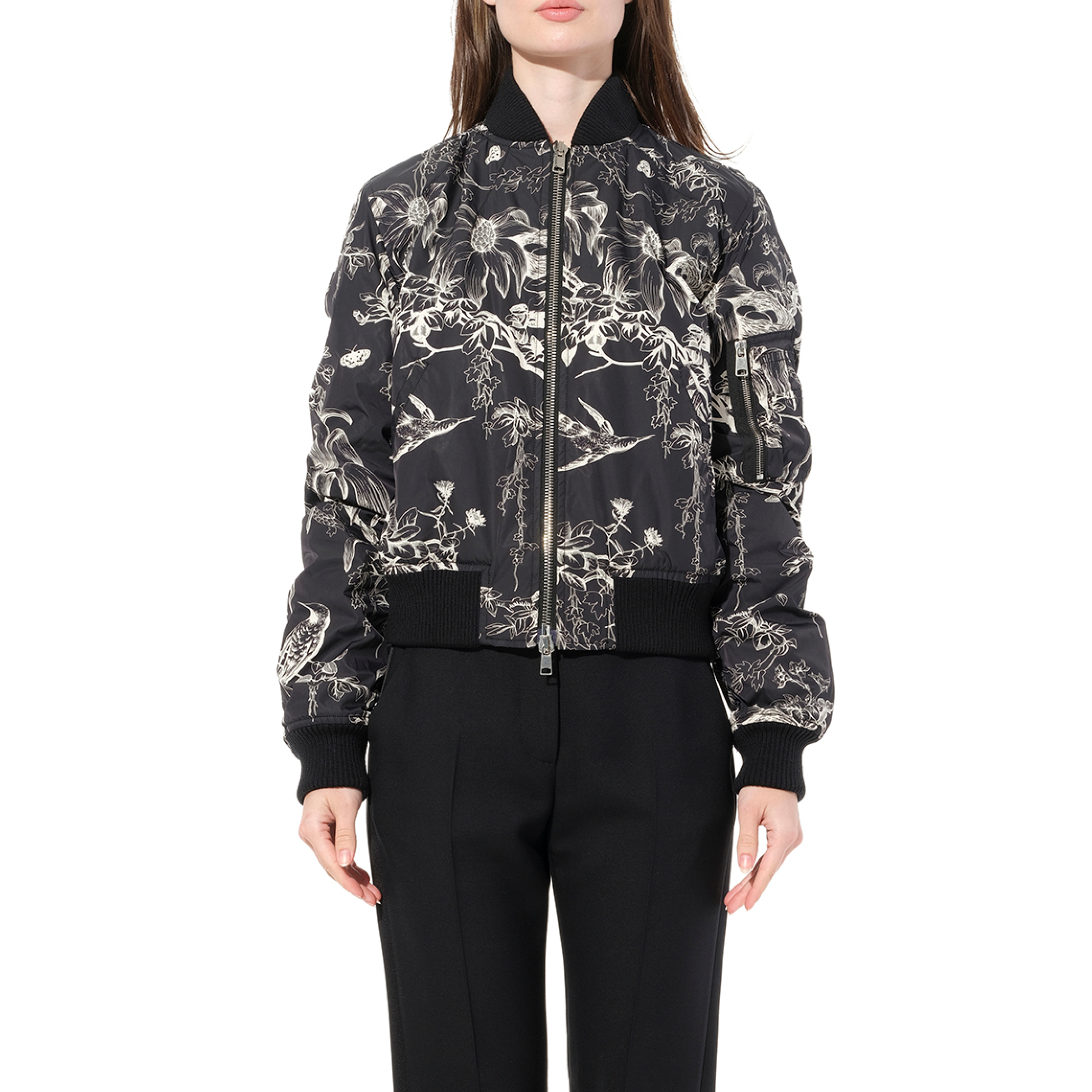 Ruched Sleeve Bomber Jacket in Black